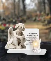 Premium Ewige Kerze XL mit Engel für Friedhof Grabengel LED