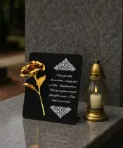 Premium Statuette 22 cm with a Golden Eternal Rose for the Grave