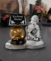 Znicz Premium Gipsowa Statuetka Anioł Na Cmentarz Grób Solar LED