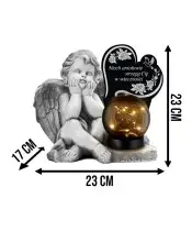 Premium Kerze Gipsstatue Engel Herz für Friedhof Grab Solar LED
