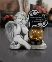 Premium Kerze Gipsstatue Engel Herz für Friedhof Grab Solar LED