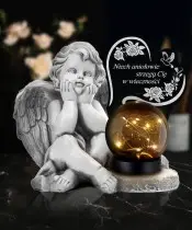 Premium Kerze Gipsstatue Engel Herz für Friedhof Grab Solar LED