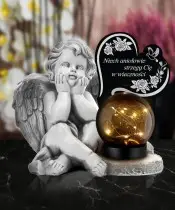 Premium Kerze Gipsstatue Engel Herz für Friedhof Grab Solar LED