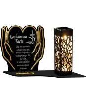 Large Solar Candle XL 18 cm Premium Heart in Hands We Remember at the Cemetery Grave