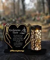 Large Solar Candle XL 18 cm Premium Heart in Hands We Remember at the Cemetery Grave