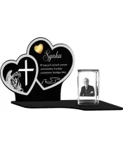 Premium Kerze Statue Zwei Herzen Kristall 3D Foto für Grab