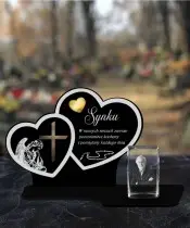 Premium Kerze Statue Zwei Herzen Kristall 3D Foto für Grab