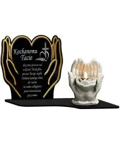 Premium LED Kerze Goldene Hände Gips Statuette 18 cm für Friedhof Grab