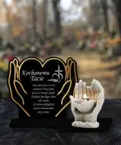 Premium LED Kerze Goldene Hände Gips Statuette 18 cm für Friedhof Grab