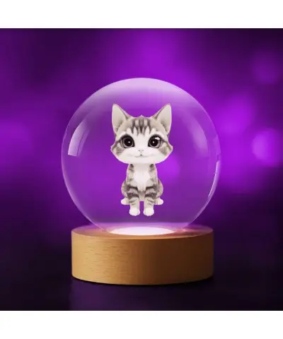 3D Crystal Ball Striped Cat