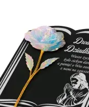 Premium Buchstatuette 22 cm mit holografischer Ewiger Rose fürs Grab