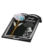 Premium Buchstatuette 22 cm mit holografischer Ewiger Rose fürs Grab