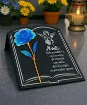 Premium Book Statuette 22 cm With Blue Eternal Rose For Grave