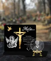 Premium Candle Statuette Cross Jesus Golden Crystal Ball 3D Photo For Grave