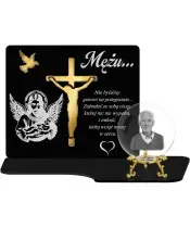 Znicz Premium Statuetka Krzyż Jezus Złota Kryształowa Kula Zdjęcie 3D Na Grób