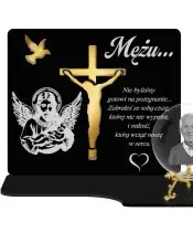 Znicz Premium Statuetka Krzyż Jezus Złota Kryształowa Kula Zdjęcie 3D Na Grób