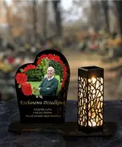 Eternal Solar Candle Roses with Premium Photo for All Saints' Grave