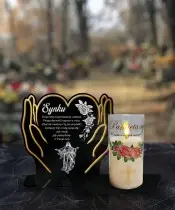 Premium Candle Led Statue Hands Candle We Remember at the Cemetery