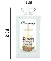 Duży Znicz LED z Latarnią Białą Pamiętamy + Świeca Na Wszystkich Świętych