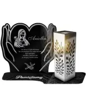 copy of Große Solarkerze XL 18cm Premium Herz in Händen Silber für Friedhof