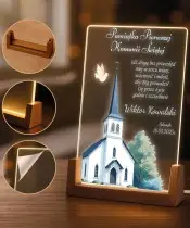 Lampka Nocna LED Na Komunie Podstawka Drewniana