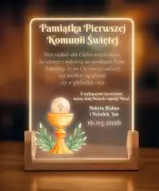 Pamiątka Pierwszej Komunii Świętej Drewniana Podstawka LED