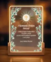 Lampka Nocna LED Na Komunie Podstawka Drewniana Pamiątka