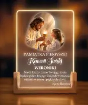 Pamiątka Pierwszej Komunii Świętej Drewniana Ramka LED Serce