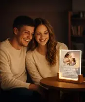 Pamiątka Pierwszej Komunii Świętej Drewniana Ramka LED Serce