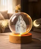 3D Crystal Ball Mother of God Mary Wooden LED Base