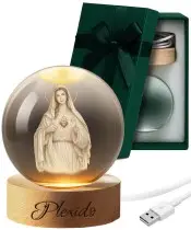 3D Crystal Ball Mother of God Mary Wooden LED Base