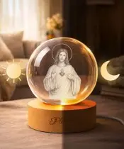 3D Crystal Ball Mother of God Mary Wooden LED Base