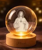 3D Crystal Ball Mother of God Mary Wooden LED Base