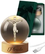 3D Crystal Ball Jesus on the Cross LED Base