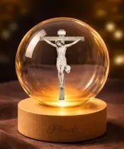 3D Crystal Ball Jesus on the Cross LED Base
