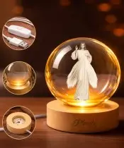 Kryształowa Kulka 3D Jezus Chrystus Bóg Podstawa LED