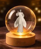 Kryształowa Kulka 3D Jezus Chrystus Bóg Podstawa LED
