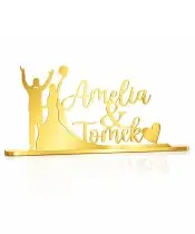 Napis Złoty Młoda Para z Imionami Elegancka Dekoracja Stołu Weselnego, Pleksa Lustrzana 50 cm