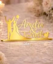 Napis Złoty Młoda Para z Imionami Elegancka Dekoracja Stołu Weselnego, Pleksa Lustrzana 50 cm
