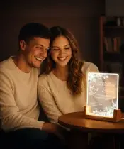 Pamiątka Pierwszej Komunii Świętej Drewniana Ramka LED Roże