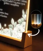 Souvenir zur Erstkommunion, Holzrahmen mit LED-Beleuchtung, Rosen