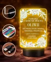 Lampka LED Plexido Pamiątka Pierwszej Komunii Świętej Białe Kwiaty