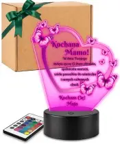 Plexido LED-Lampe mit Aufdruck „Geschenk Muttertag Herz“.