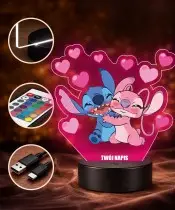 3D-Plexido-LED-Lampe mit Stitch and Angel Lovers-Aufdruck