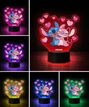 3D-Plexido-LED-Lampe mit Stitch and Angel Lovers-Aufdruck