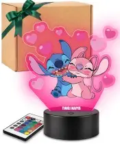 3D-Plexido-LED-Lampe mit Stitch and Angel Lovers-Aufdruck