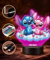 3D LED Plexido Lamp with UV Print Lilo and Stitch and Angel Cloud