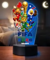 FIFA WM 2026 Maskottchen 3D LED-Nachtlicht mit Namensaufdruck – Geschenk