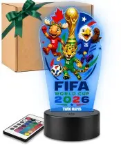 FIFA WM 2026 Maskottchen 3D LED-Nachtlicht mit Namensaufdruck – Geschenk