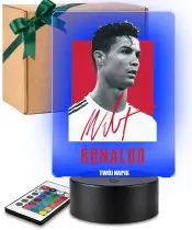 3D LED Night Light Cristiano Ronaldo Football Autograph with Name